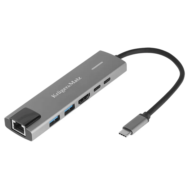 Adaptor Hub USB Tip C HDMI/2X USB3.0/2X USB Tip C/RJ45