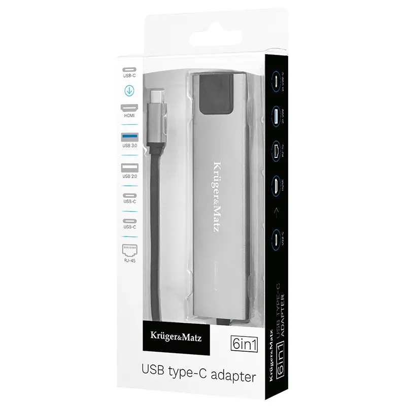 Adaptor Hub USB Tip C HDMI/2X USB3.0/2X USB Tip C/RJ45