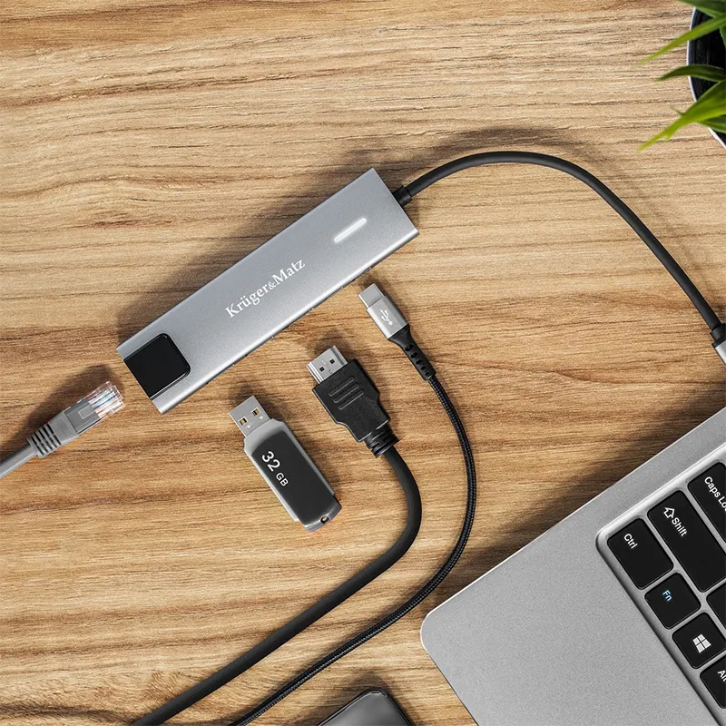 Adaptor Hub USB Tip C HDMI/2X USB3.0/2X USB Tip C/RJ45