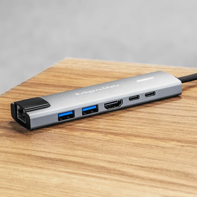 Adaptor Hub USB Tip C HDMI/2X USB3.0/2X USB Tip C/RJ45