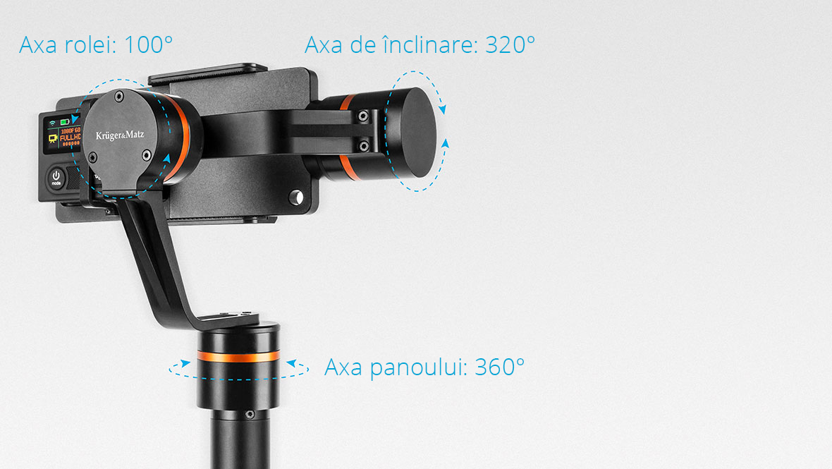 Pastreaza momentele de neuitat in filmari video! Gimbalul pe 3 axe Horizon de la Kruger & Matz este un dispozitiv de mici dimensiuni dar care incorporeaza tehnologia necesară pentru a oferi stabilizarea imaginii si inregistrarea fluida a cadrelor, indiferent ca filmezi cu un smartphone sau cu o camera video. Horizon va elimina socurile cauzate de tremuratul mainilor si astfel filmarea va fii de o calitate superioara.