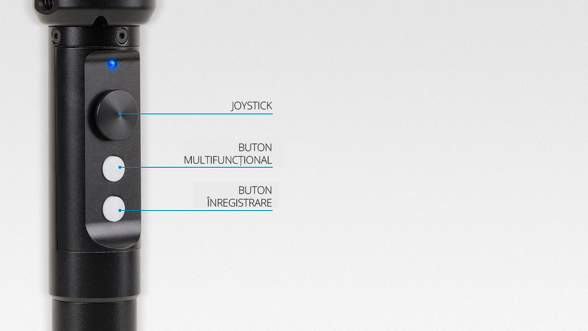 Suportul gimbalului Horizon este extrem de simplu si de intuitiv, astfel ca este o adevarata placere pentru tine sa faci poze si filmari! Ai nevoie de o singura mana pentru operare, pentru ca totul se reduce la un joystick cu 4 cai si doua butoane functionale. Vezi cat de simplu poti deveni un operator video.