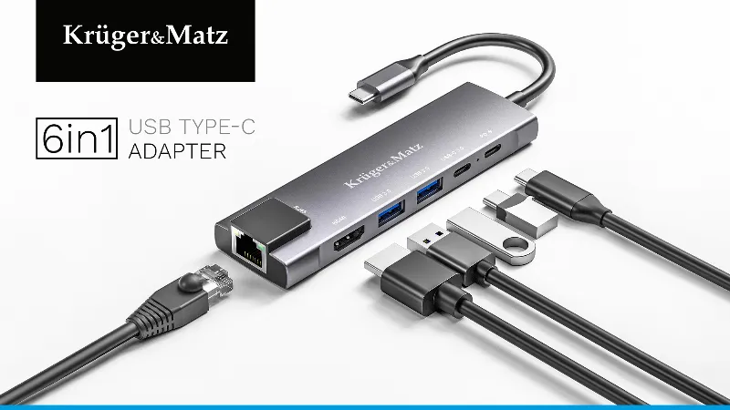 Adaptor Hub USB Tip C HDMI/2X USB3.0/2X USB Tip C/RJ45