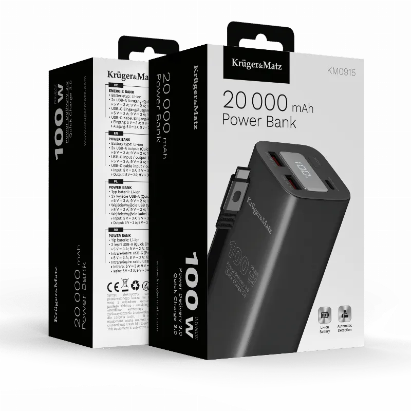 Power Bank 20000 MAH Li-Ion 100W QC PD Kruger&Matz